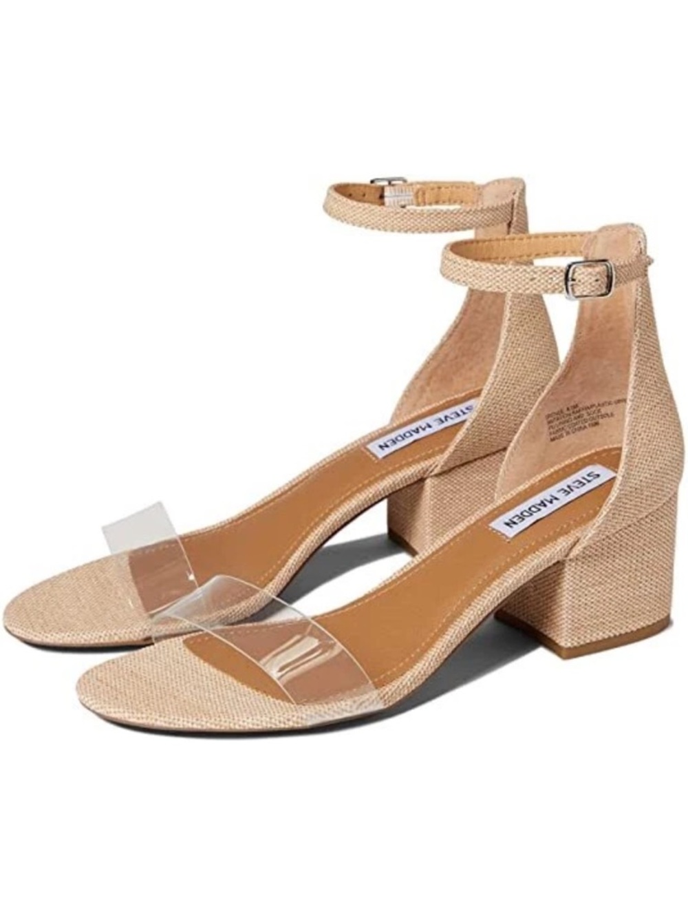 Steve Madden Nude Beige Ankle-Tie Heels with Clear Toe Strap